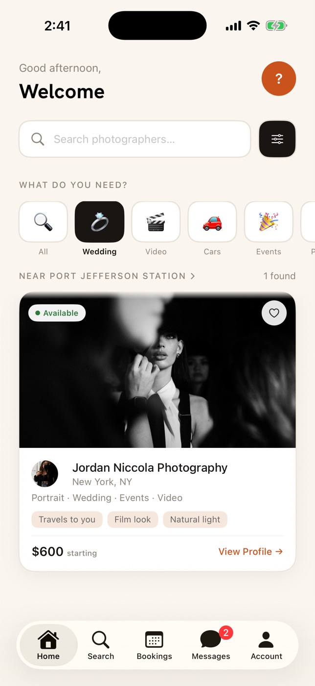 Choosing a category and seeing who is available nearby